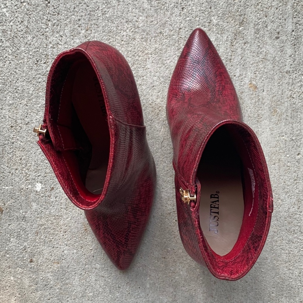 JustFab Red/Burgundy Snake Print Booties - Picture 2 of 4